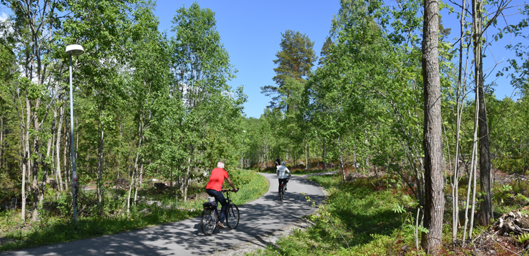 Cykelväg genom Granloholm, Sundsvall. Foto: Ulrika Lagerlöf/Skogssällskapet